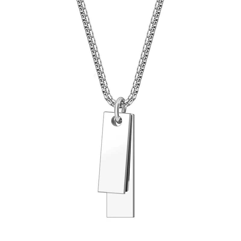 Sleek Stainless Steel Double Tag Snake Chain Pendant Necklace