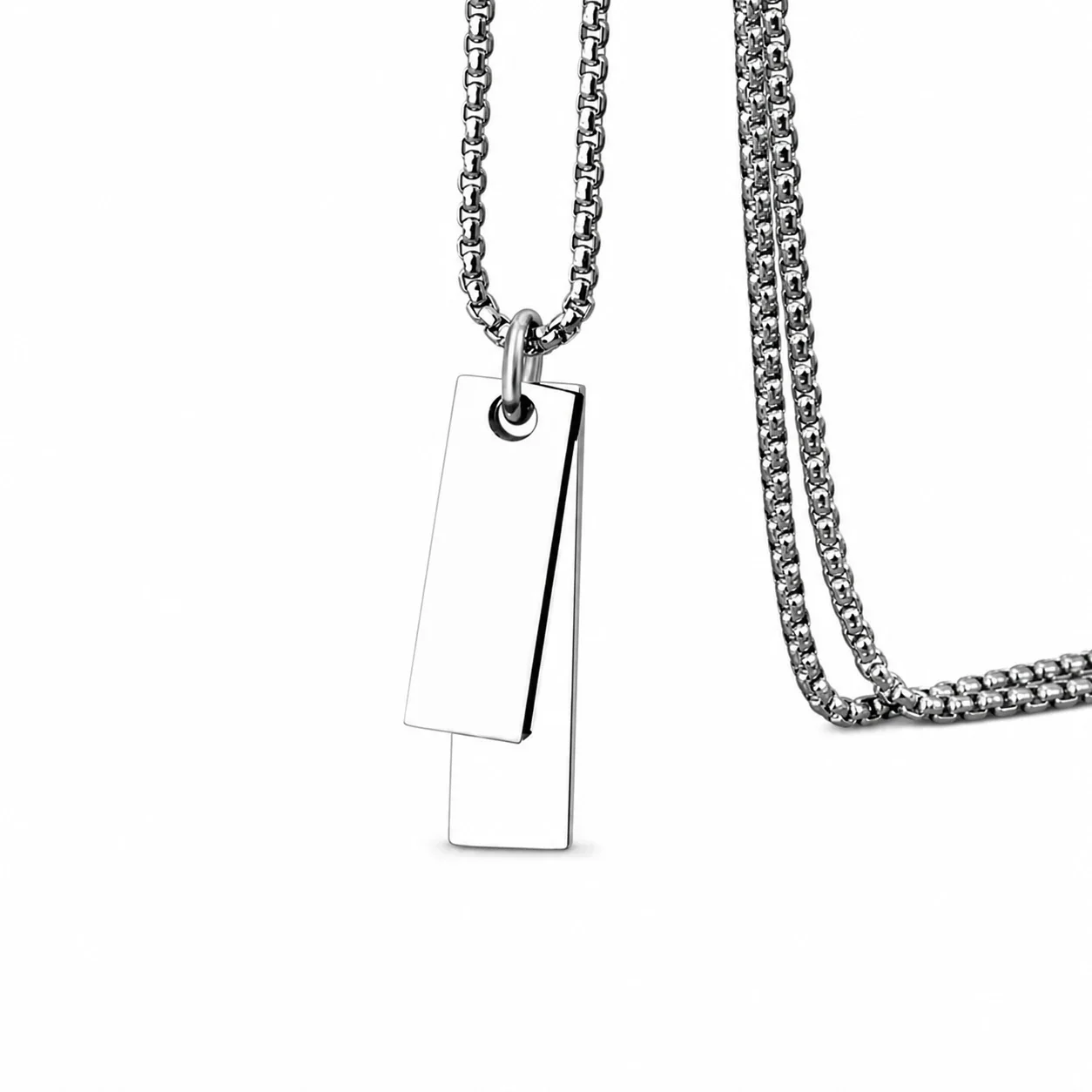 Sleek Stainless Steel Double Tag Snake Chain Pendant Necklace