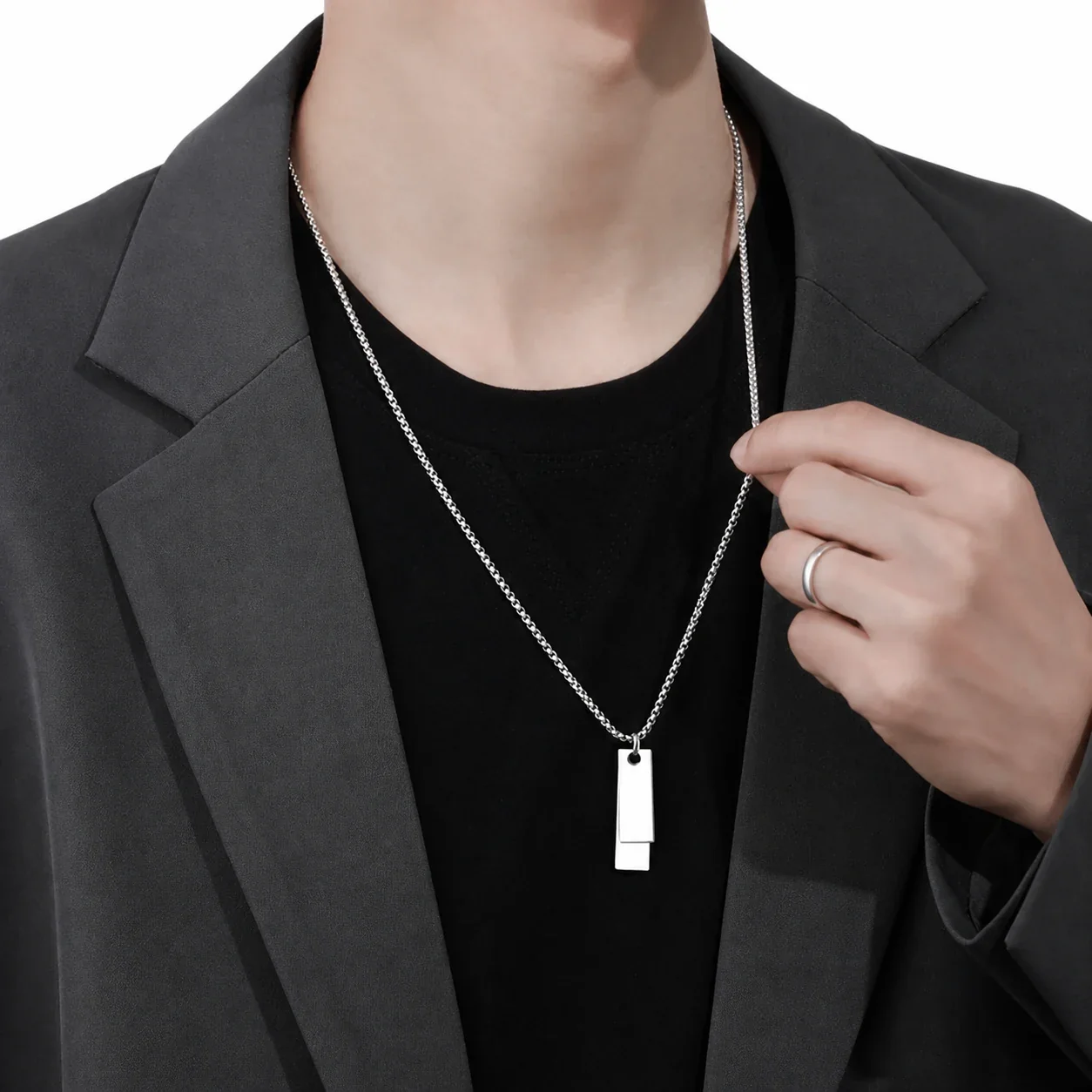 Sleek Stainless Steel Double Tag Snake Chain Pendant Necklace