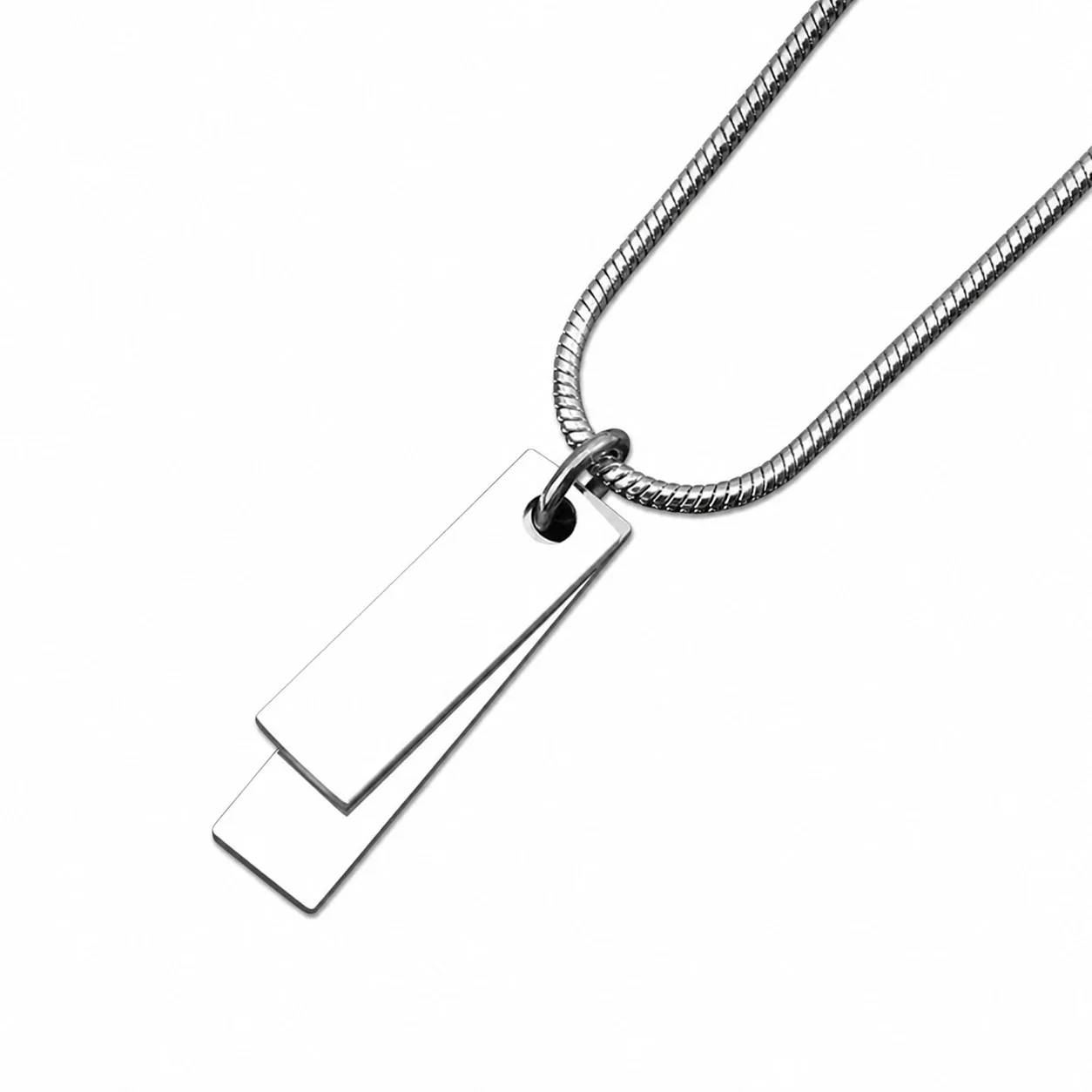 Sleek Stainless Steel Double Tag Snake Chain Pendant Necklace