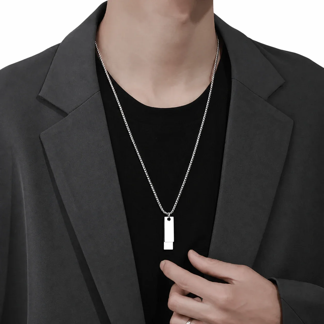 Sleek Stainless Steel Double Tag Snake Chain Pendant Necklace