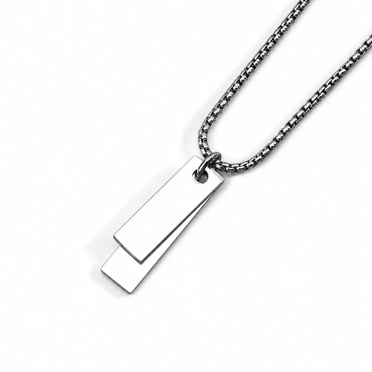 Sleek Stainless Steel Double Tag Snake Chain Pendant Necklace - Silver