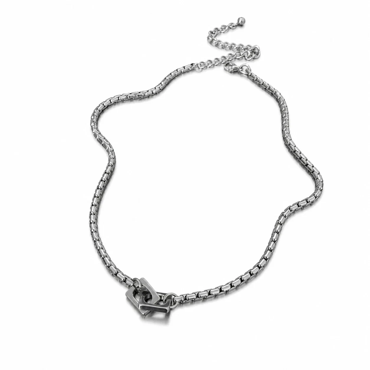 Sleek Stainless Steel Box Chain Square-Link Necklace