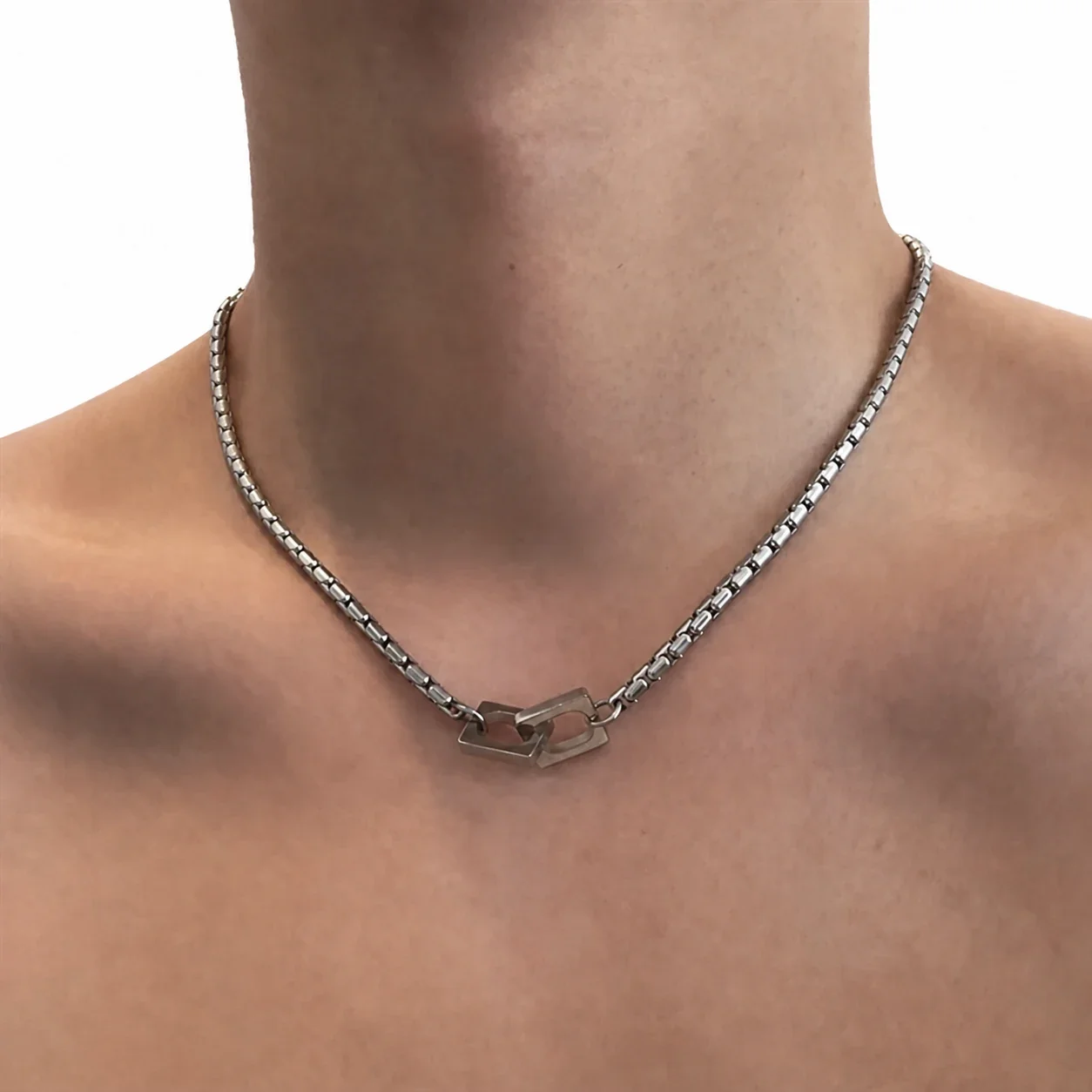 Sleek Stainless Steel Box Chain Square-Link Necklace