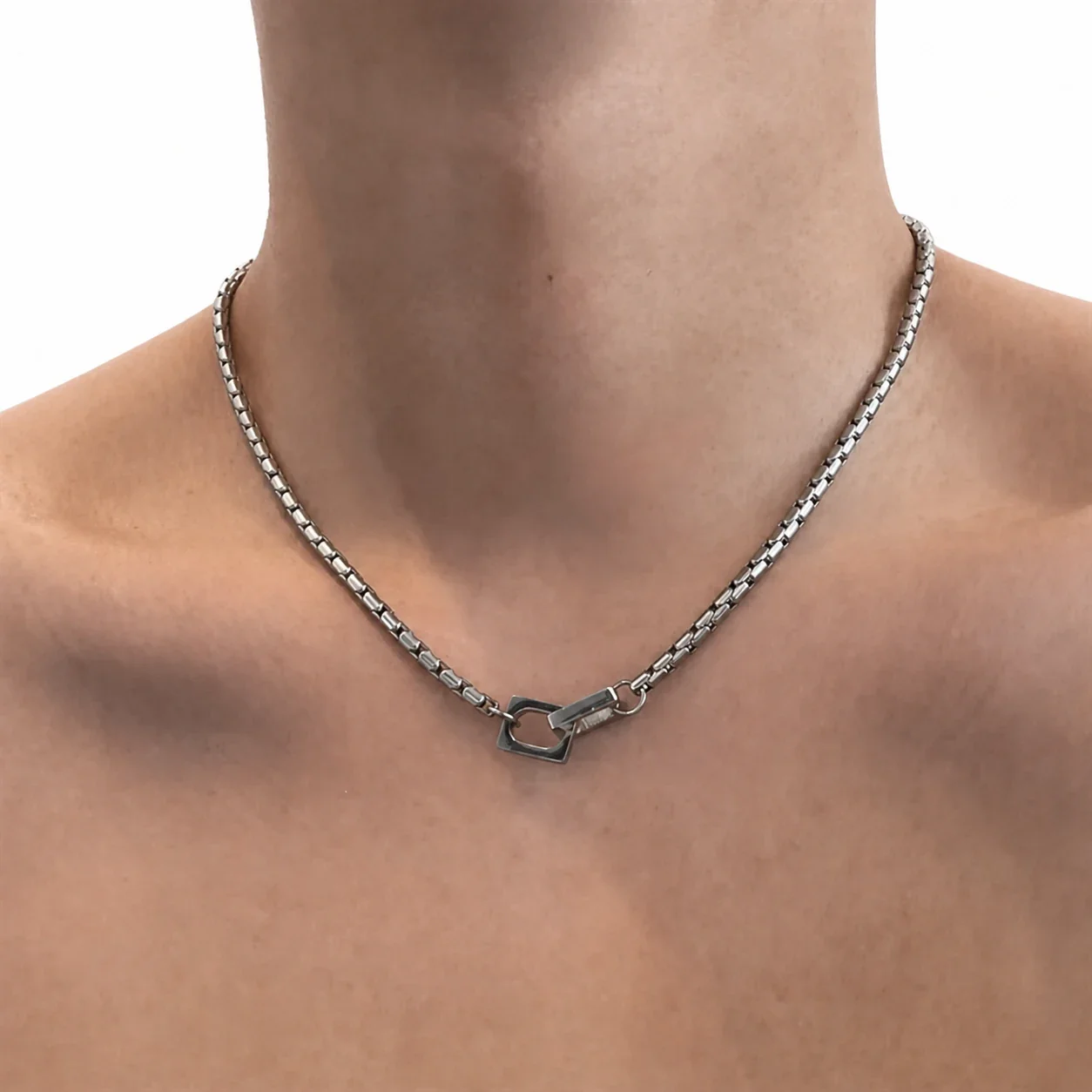 Sleek Stainless Steel Box Chain Square-Link Necklace