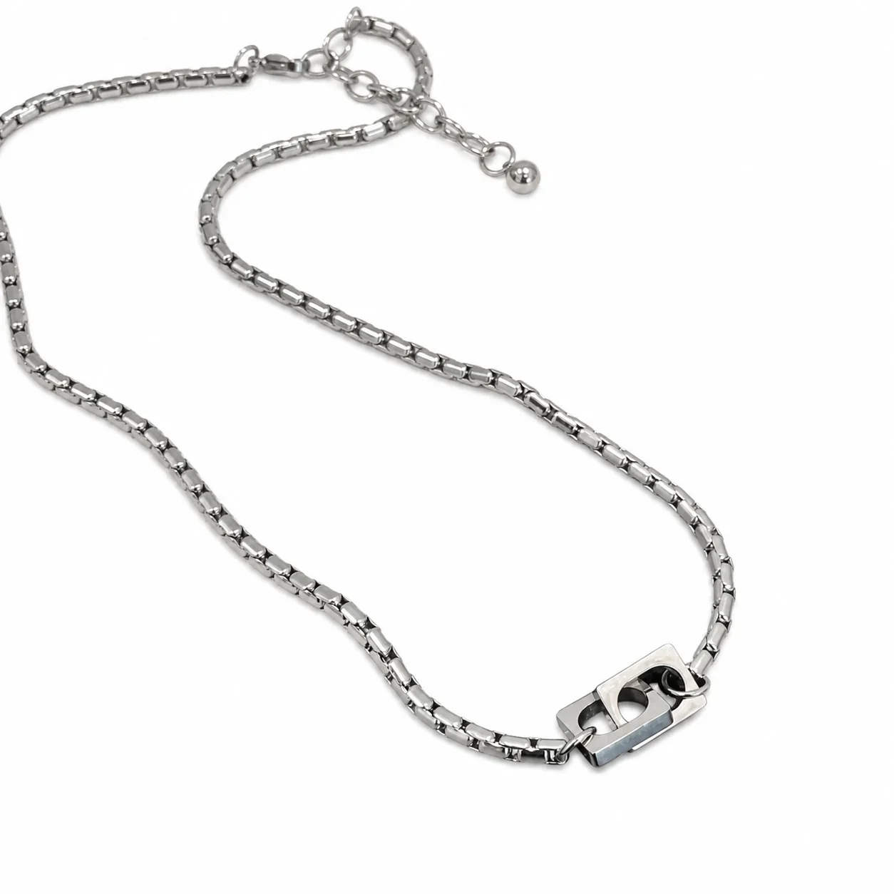 Sleek Stainless Steel Box Chain Square-Link Necklace