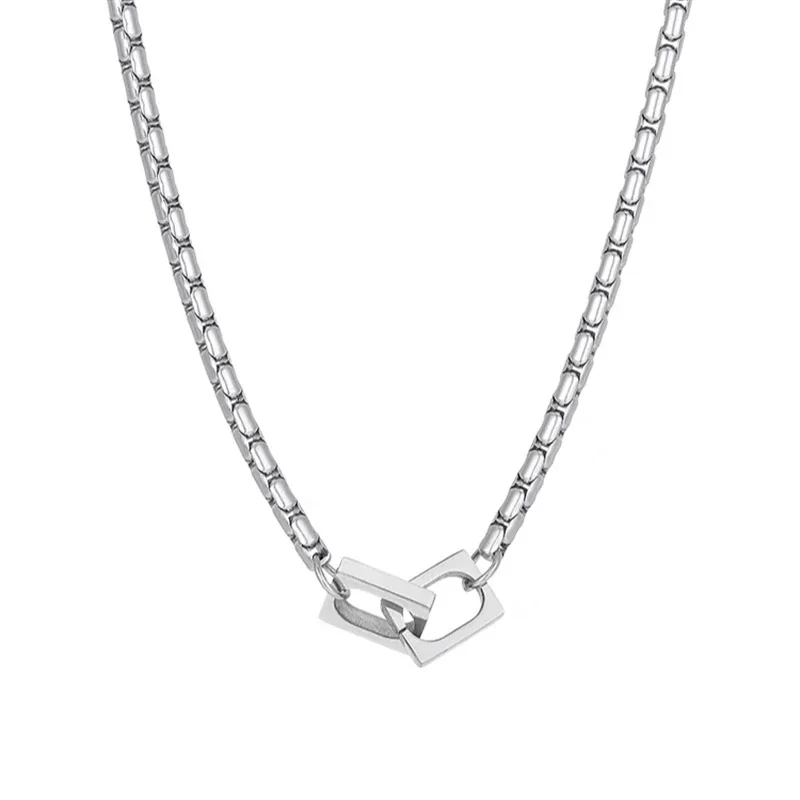 Sleek Stainless Steel Box Chain Square-Link Necklace