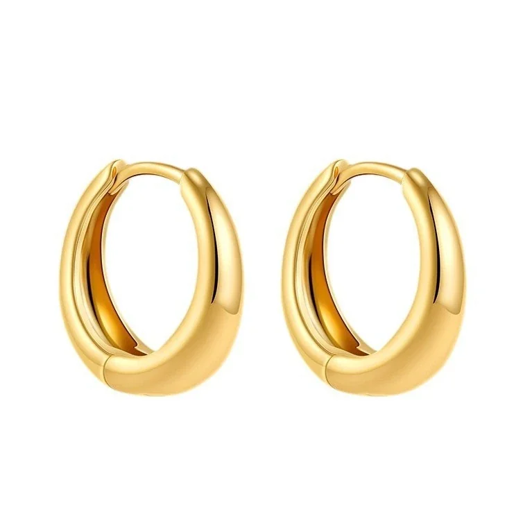 Polished Stainless Steel Puffy Huggie Hoop Earrings