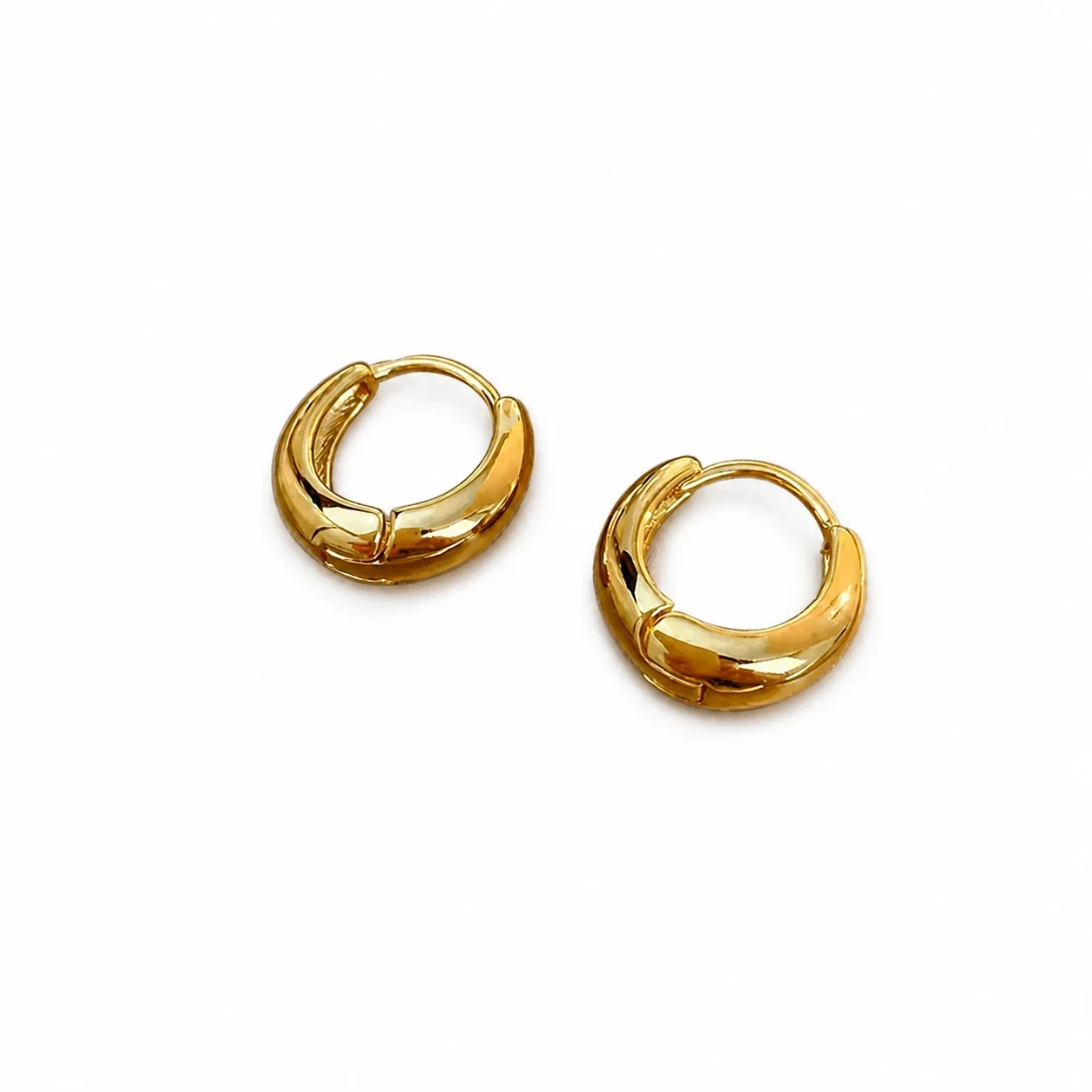 Polished Stainless Steel Puffy Huggie Hoop Earrings