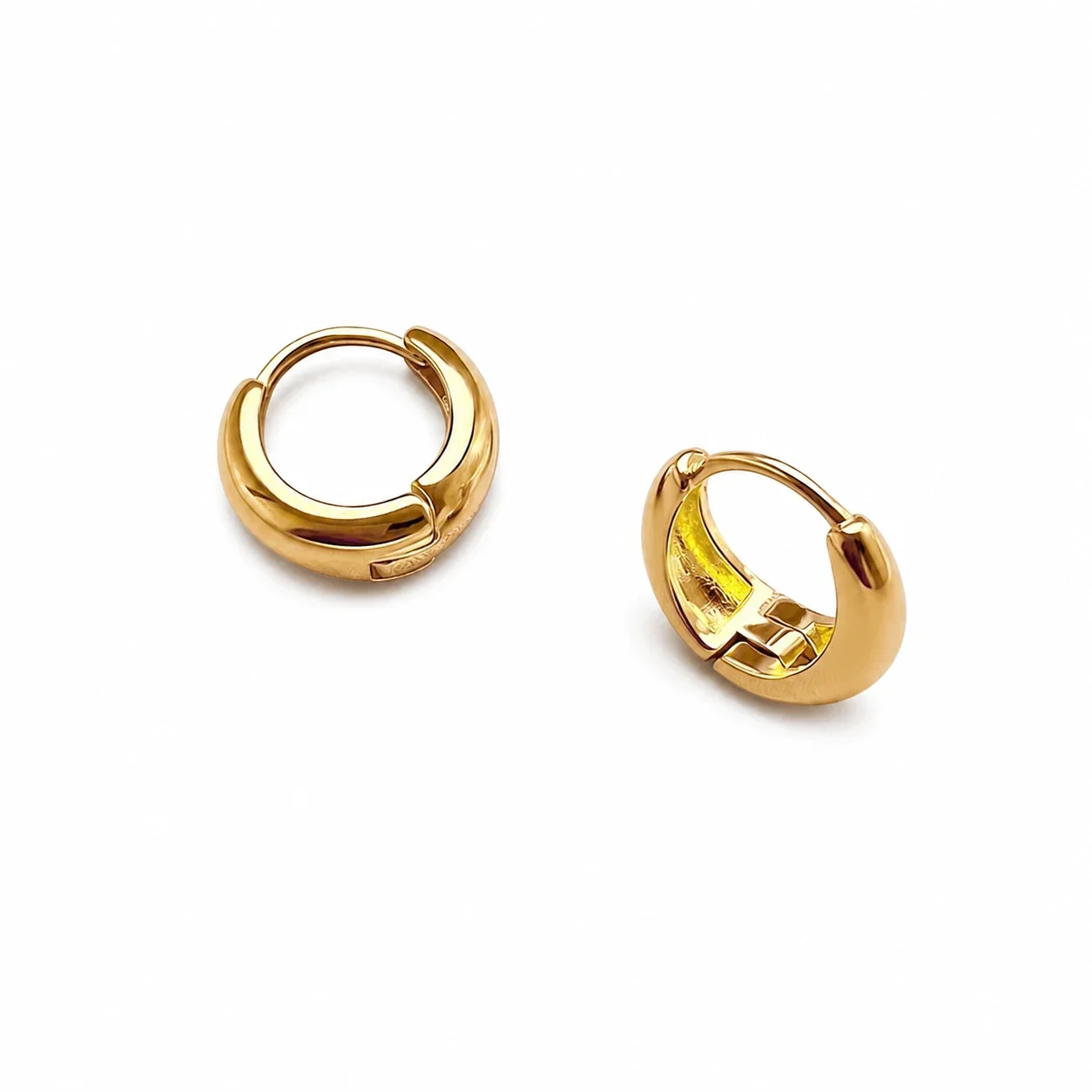 Polished Stainless Steel Puffy Huggie Hoop Earrings