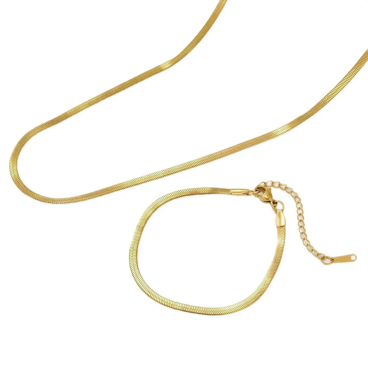 Herringbone Chain Necklace Set 316 Stainless Steel 18K Gold PVD