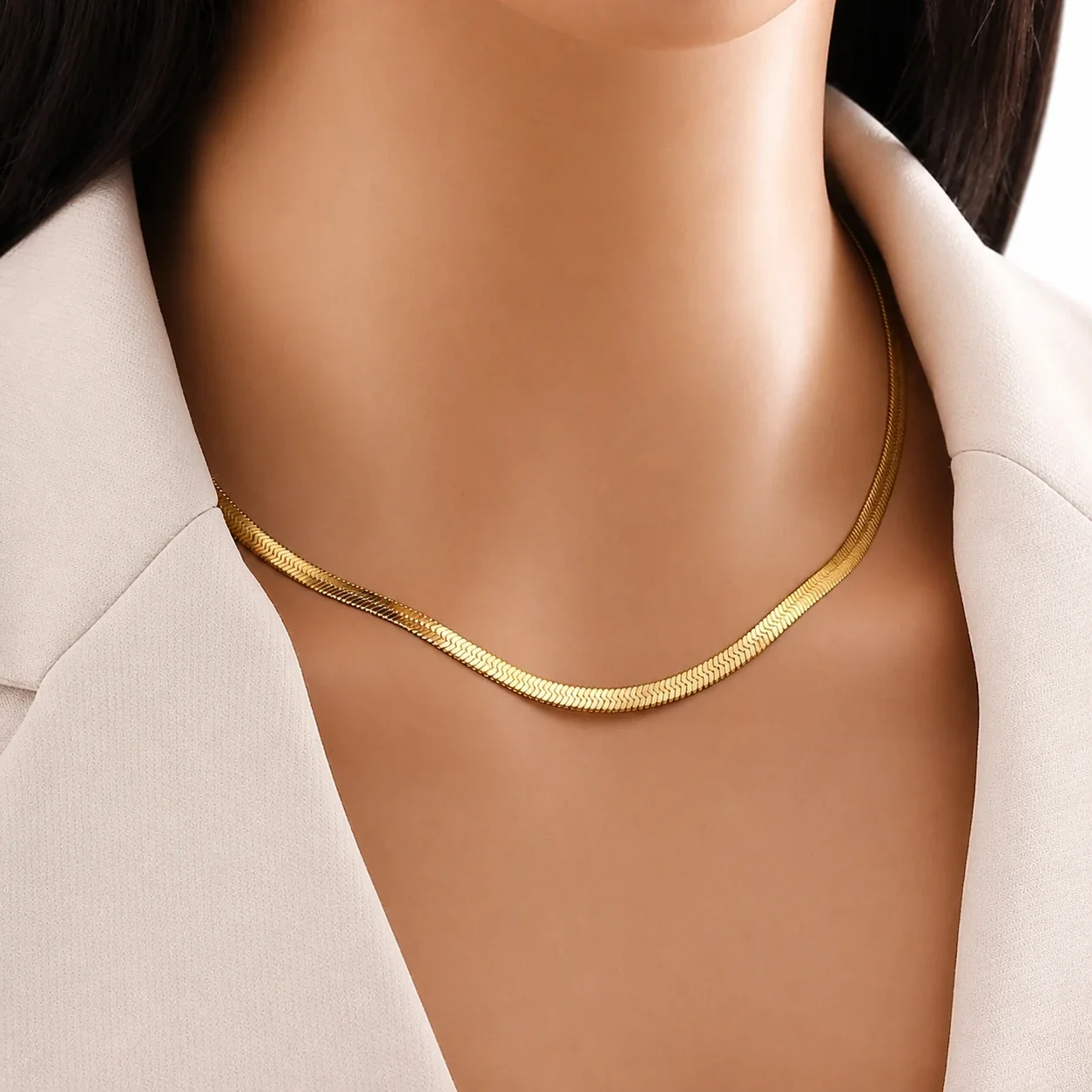 Herringbone Chain Necklace Set 316 Stainless Steel 18K Gold PVD