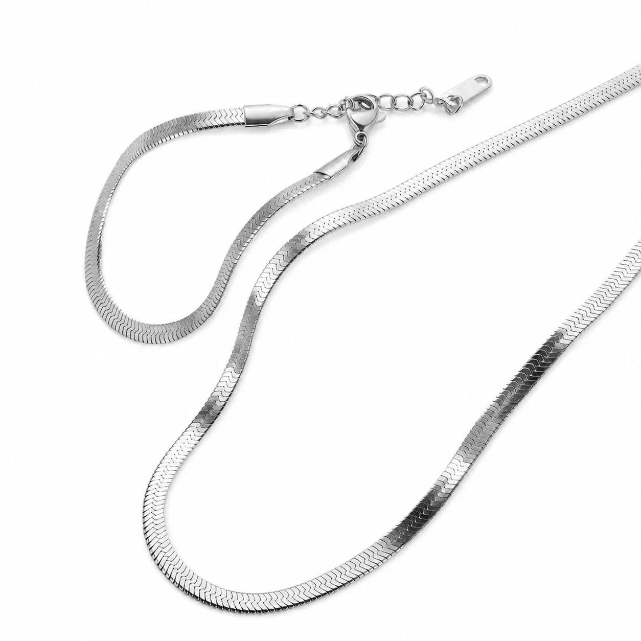 Herringbone Chain Necklace Set 316 Stainless Steel 18K Gold PVD