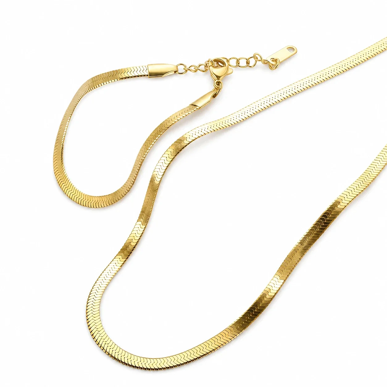 Herringbone Chain Necklace Set 316 Stainless Steel 18K Gold PVD