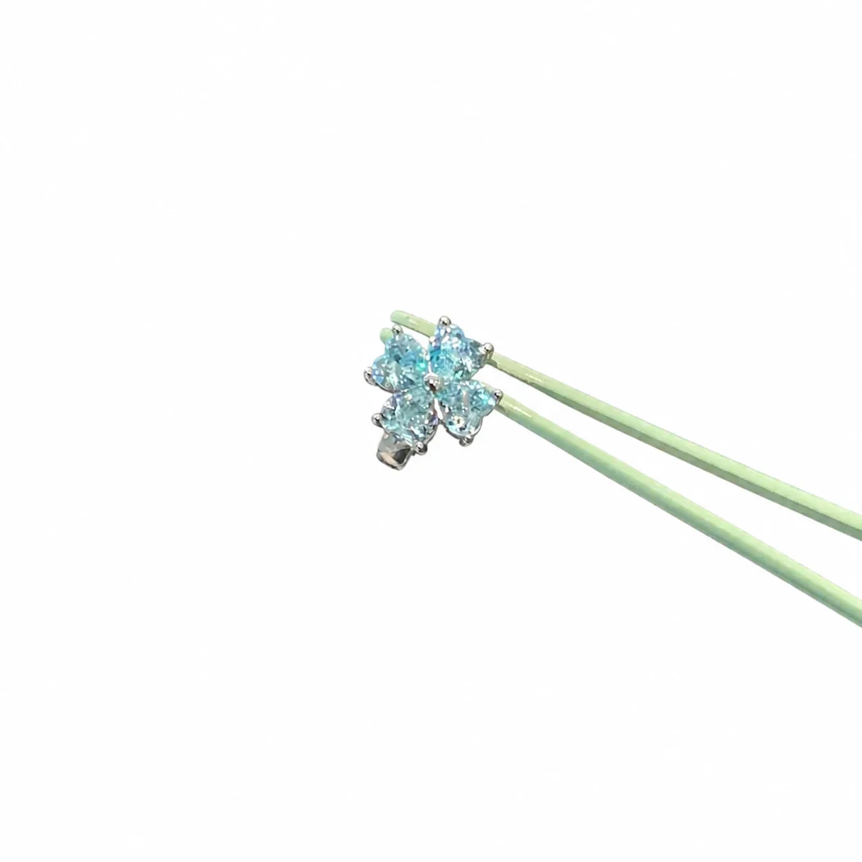 Petite 316 Stainless Steel Clover CZ Ear Cuff - Light Aqua CZ