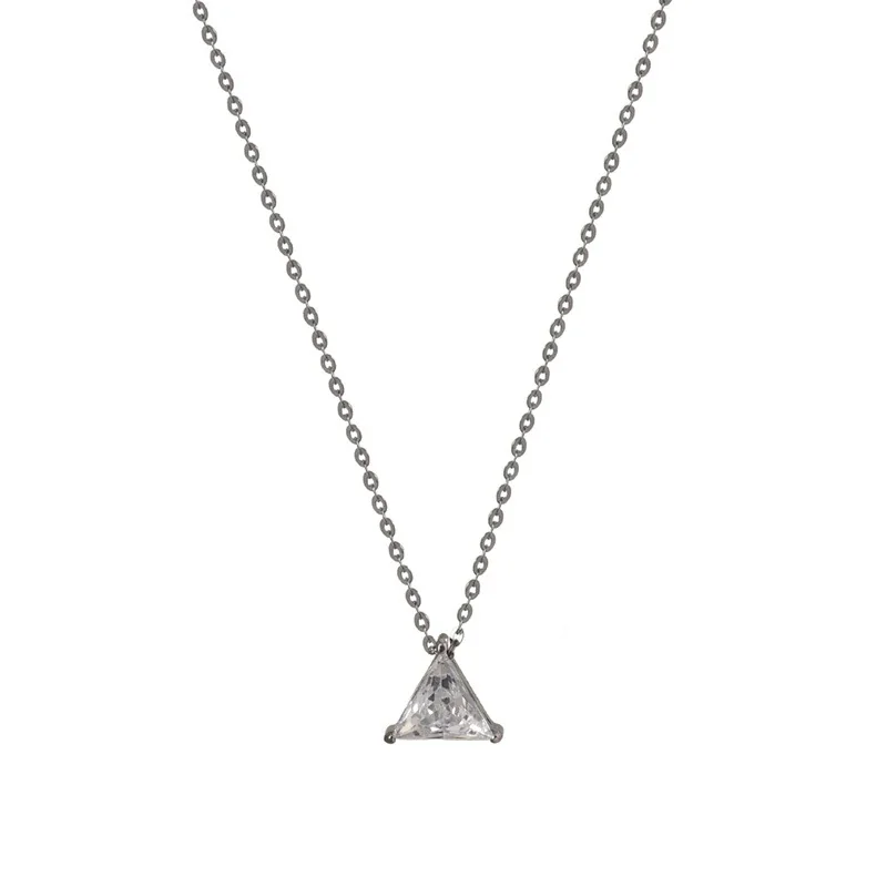 Minimal Stainless Steel Triangle CZ Pendant Necklace