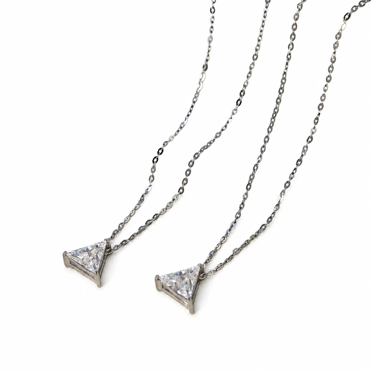 Minimal Stainless Steel Triangle CZ Pendant Necklace