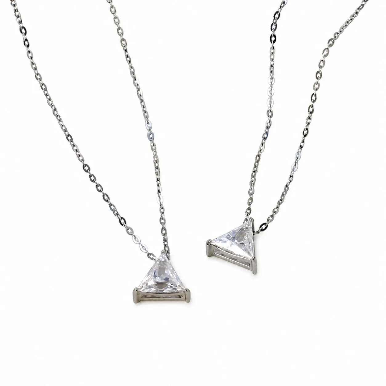 Minimal Stainless Steel Triangle CZ Pendant Necklace