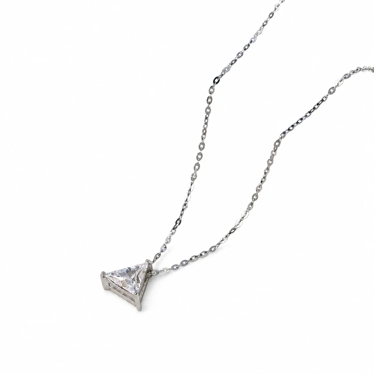 Minimal Stainless Steel Triangle CZ Pendant Necklace