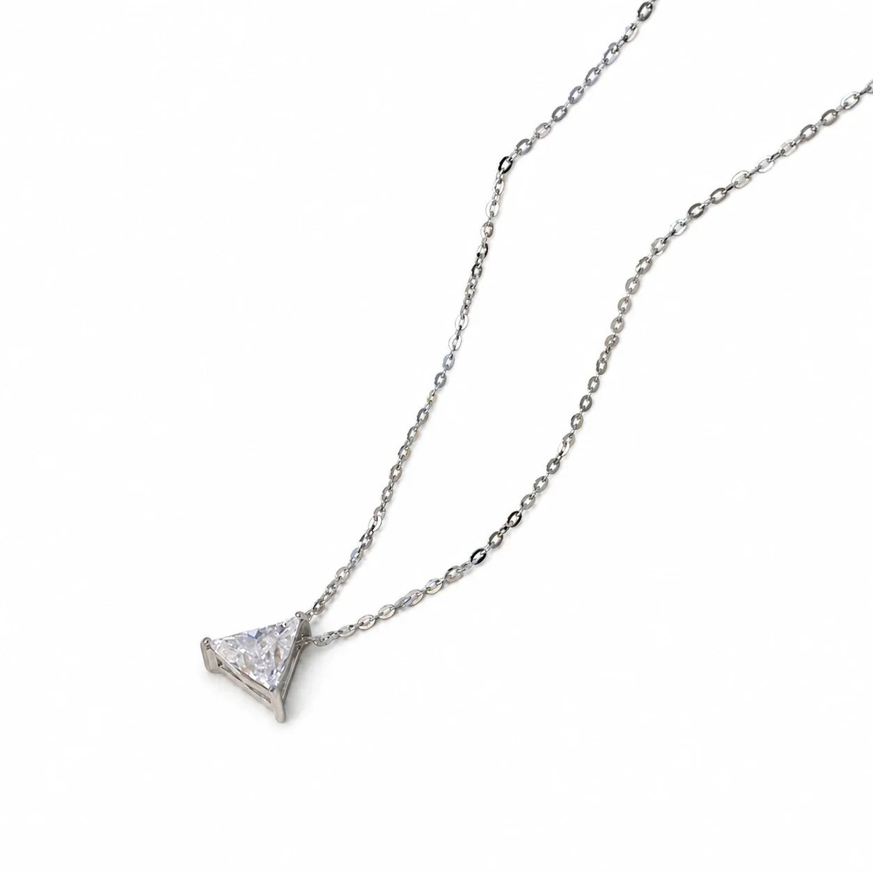 Minimal Stainless Steel Triangle CZ Pendant Necklace