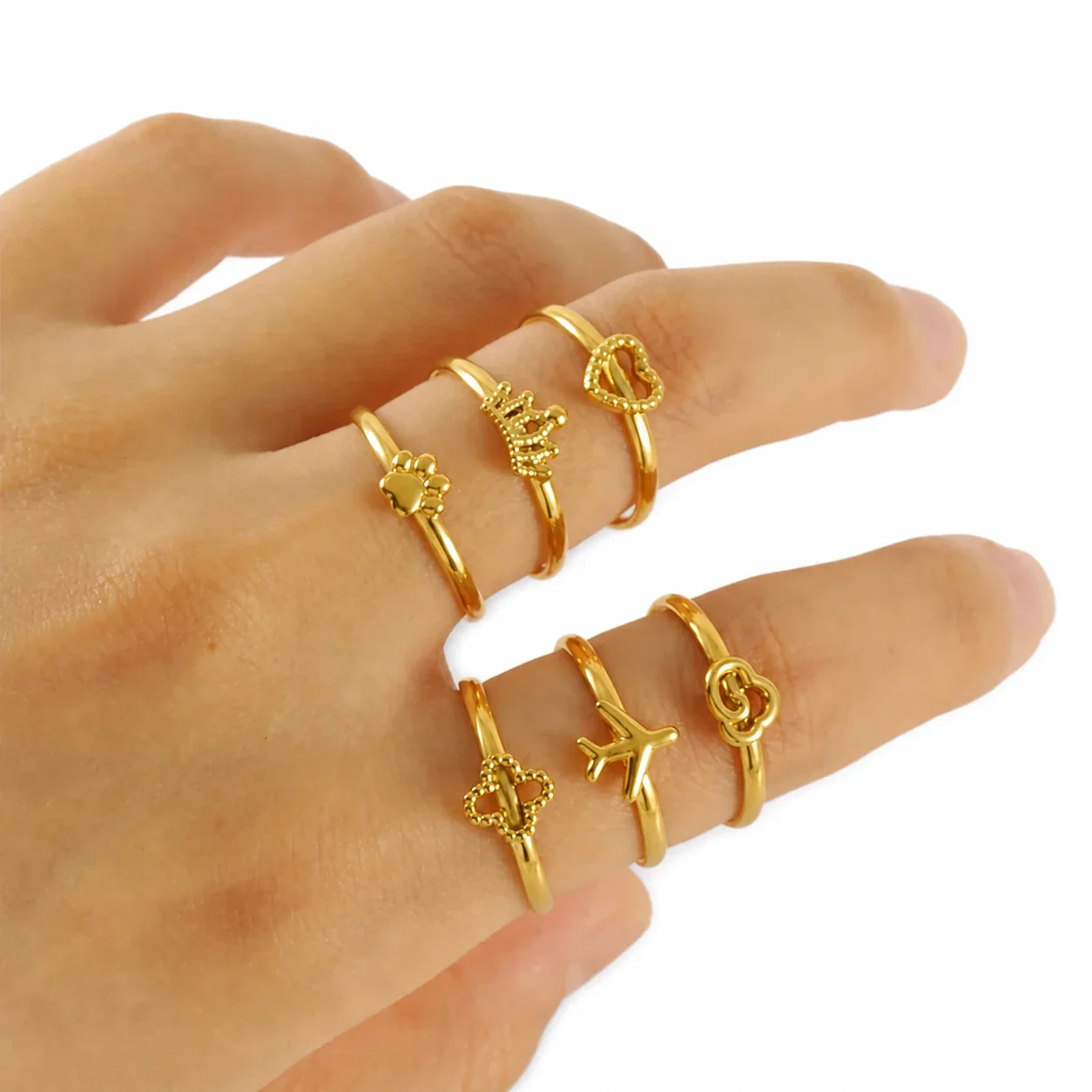 Paw Crown Heart 18K Gold-Plated 316 Stainless Steel Ring