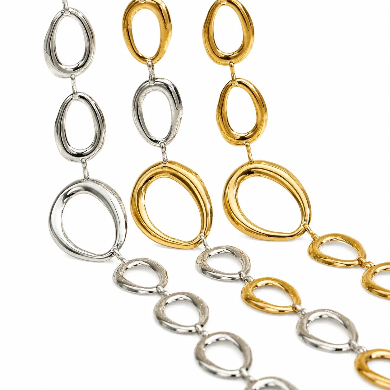 Photo produit : Parure de bijoux sculpturale en acier inoxydable 316L à maillons ovales, plaquée or - PVD