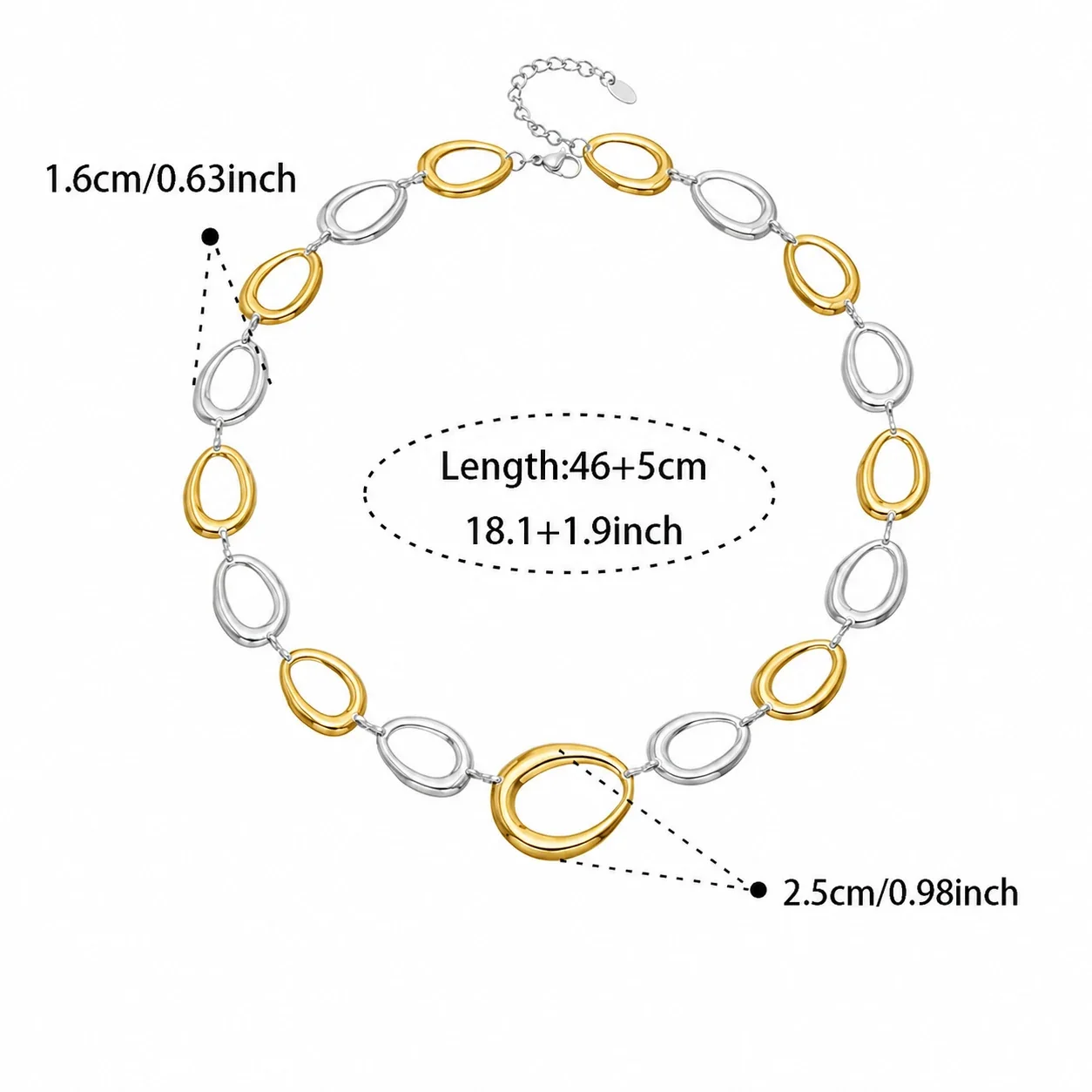 Photo produit : Parure de bijoux sculpturale en acier inoxydable 316L à maillons ovales, plaquée or - PVD