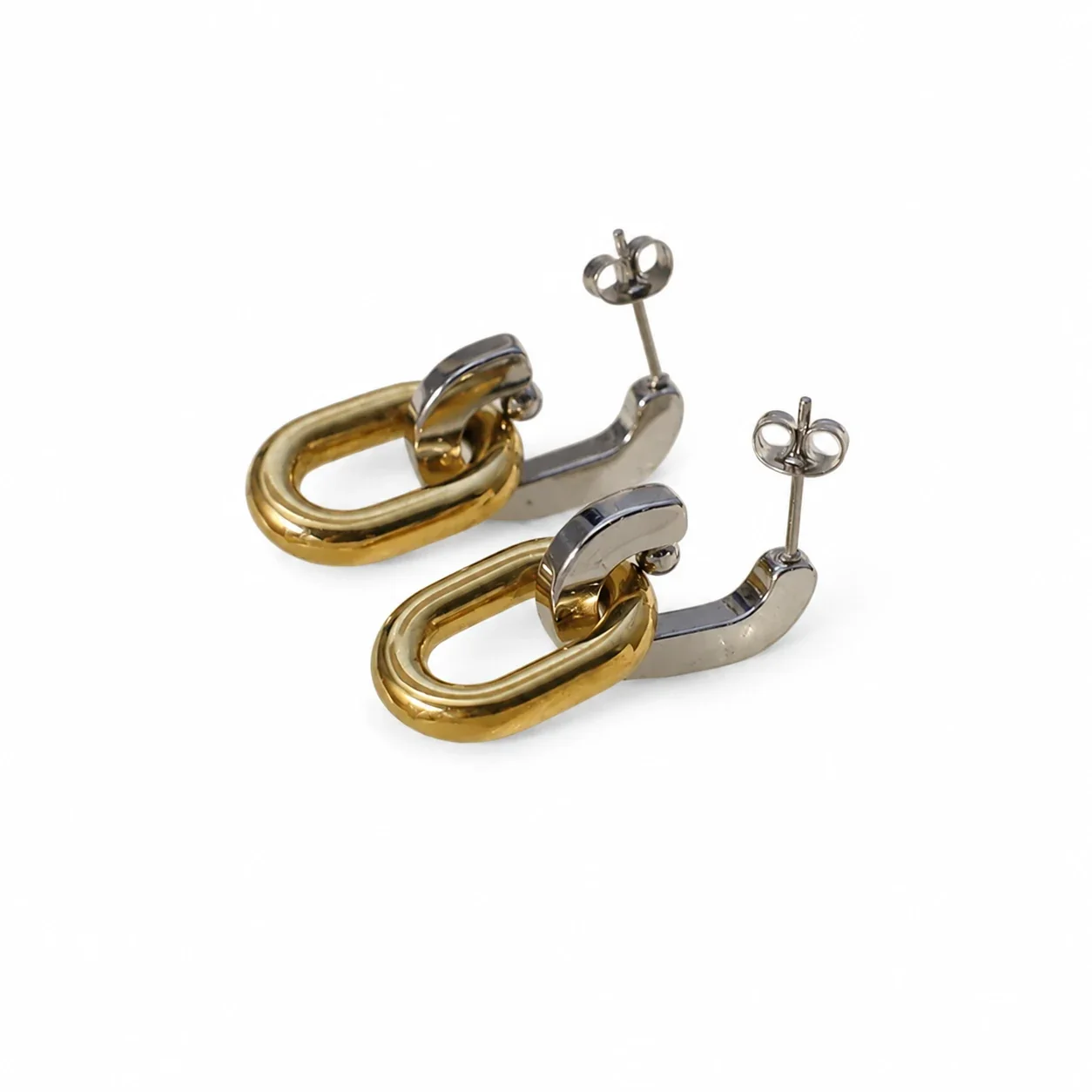 Drop Earrings Two-Tone Oval Link 18K Gold-Plated Steel