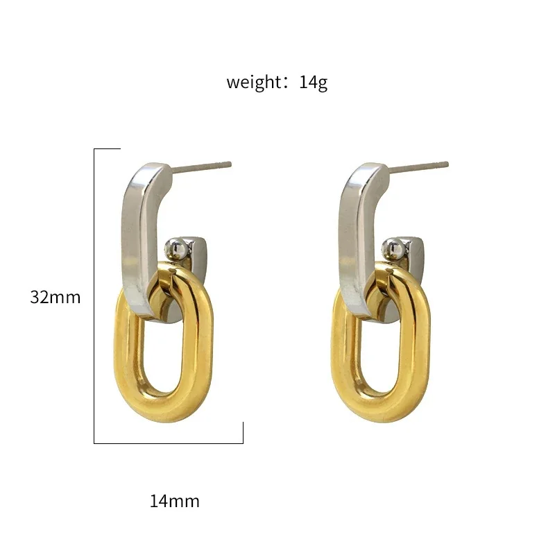 Drop Earrings Two-Tone Oval Link 18K Gold-Plated Steel - Gold