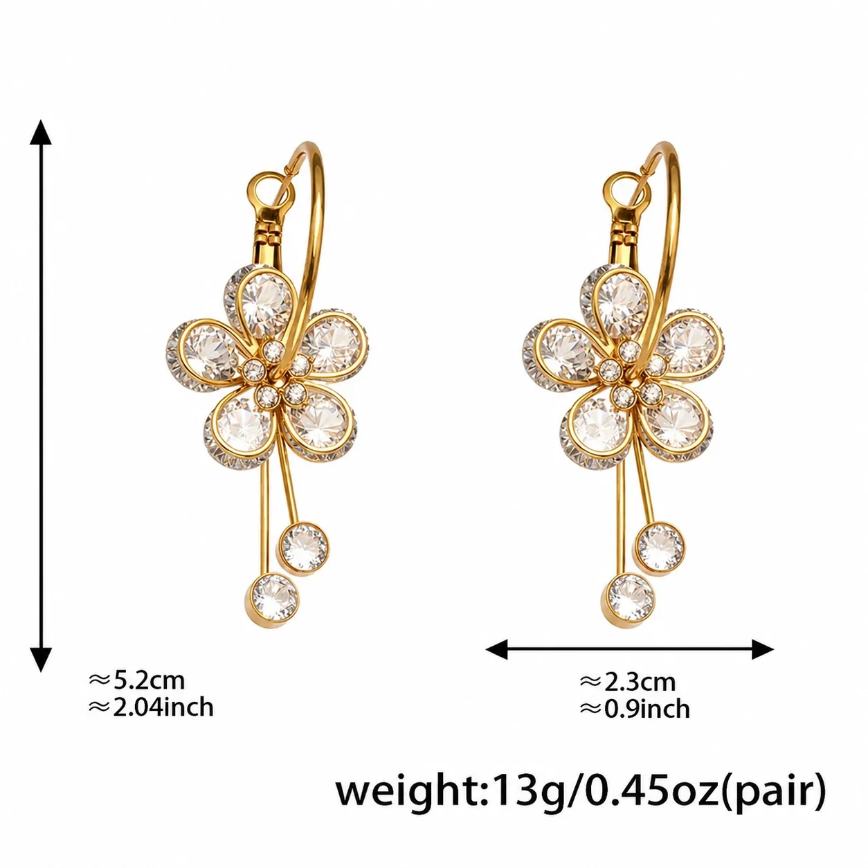 Radiant 18K Gold-Plated Five-Petal CZ Tassel Hoop Earrings - Gold CZ