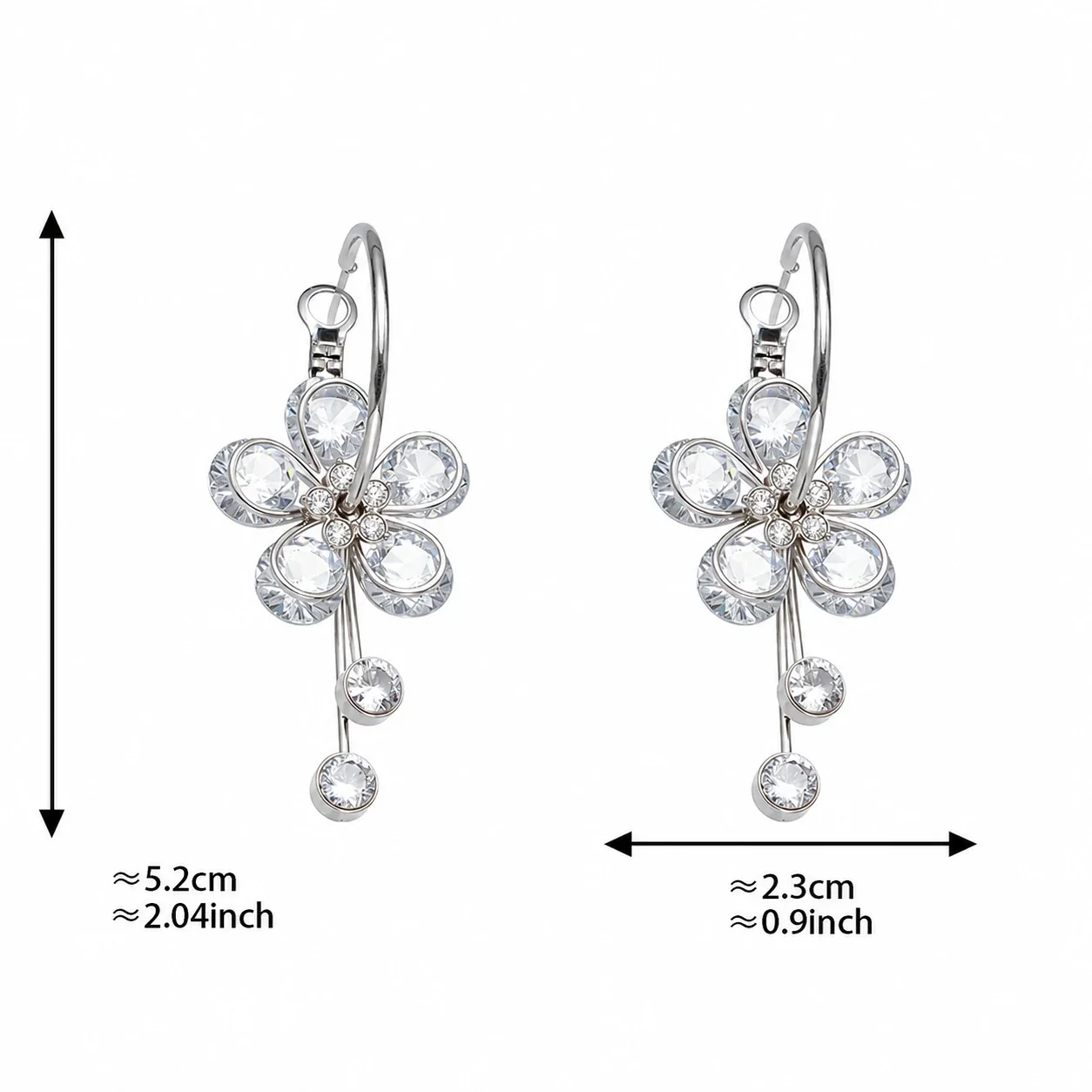 Radiant 18K Gold-Plated Five-Petal CZ Tassel Hoop Earrings - Silver CZ