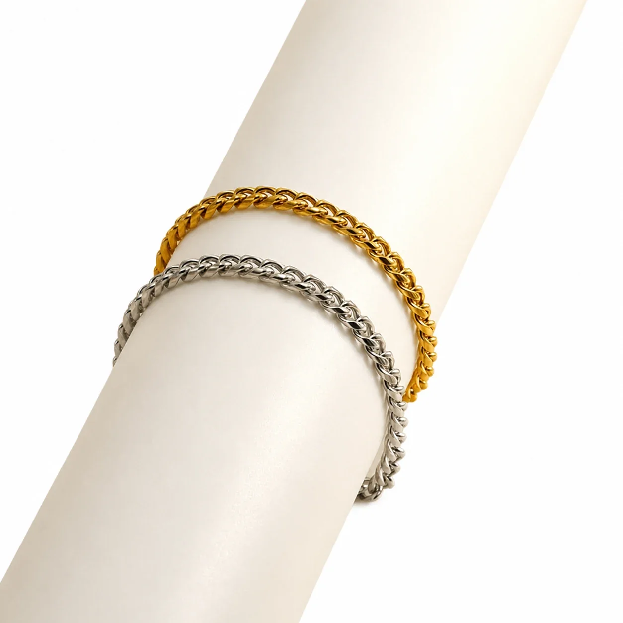 Polished Stainless Steel Wheat Chain Bracelet