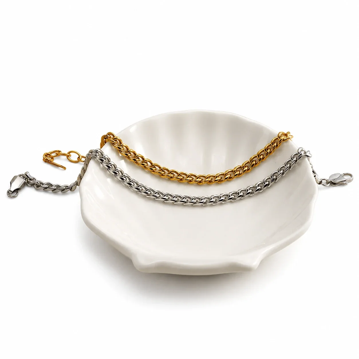 Polished Stainless Steel Wheat Chain Bracelet