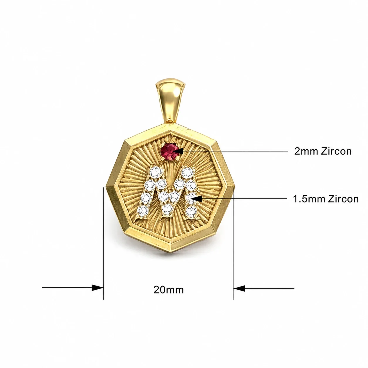 Octagonal 18K Gold-Plated Crystal M Sunburst Pendant - Gold