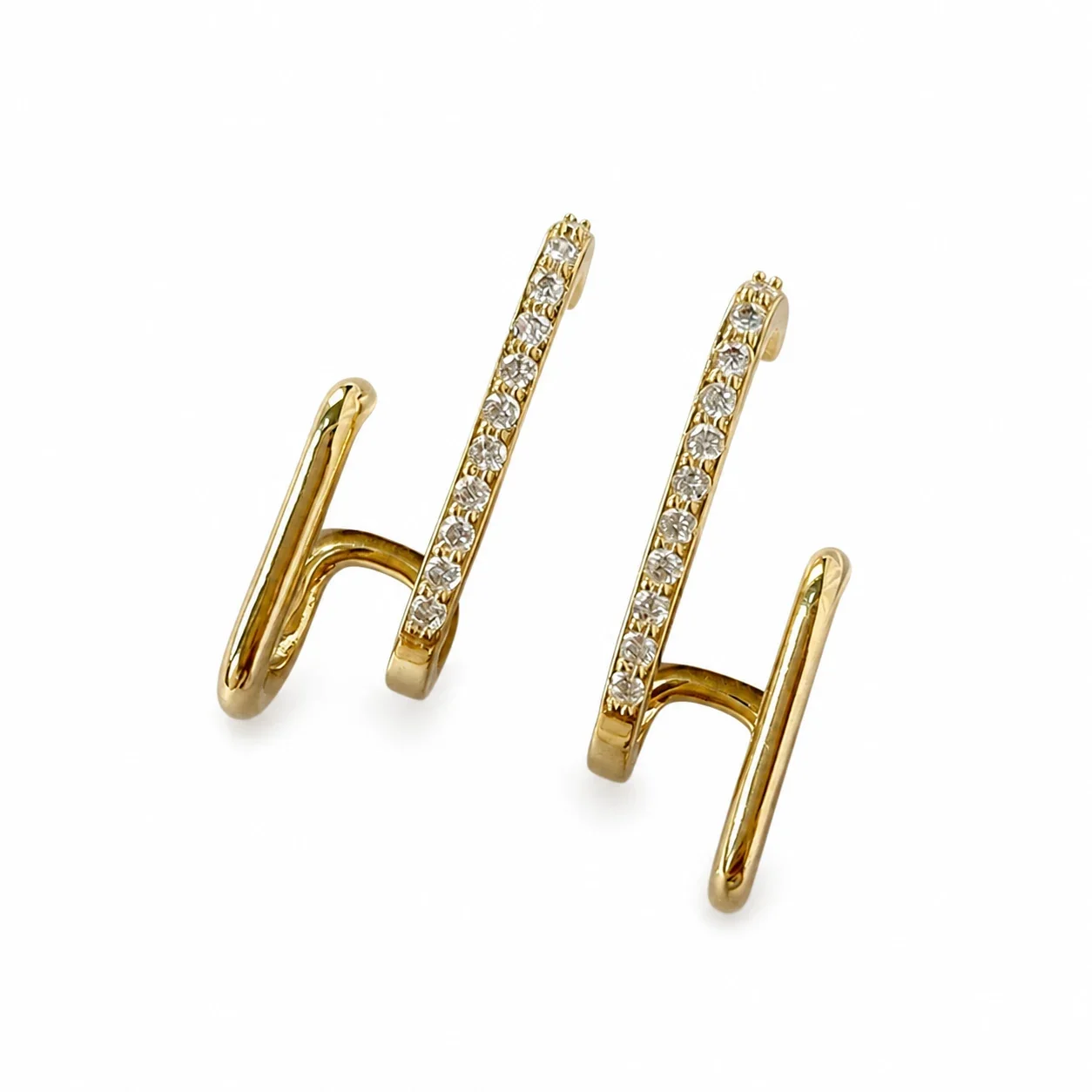 Sculptural Stainless Steel Pavé Bar Hoop Earrings
