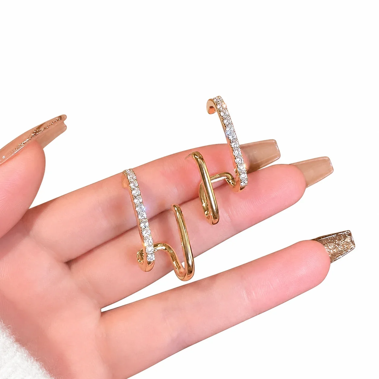 Sculptural Stainless Steel Pavé Bar Hoop Earrings