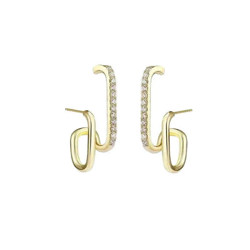 Sculptural Stainless Steel Pavé Bar Hoop Earrings