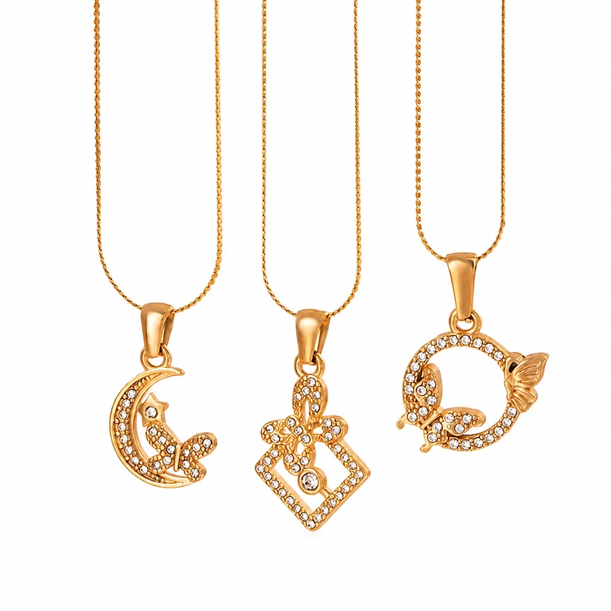 Dainty Gold-Tone S-Chain CZ Motif Pendant Necklace