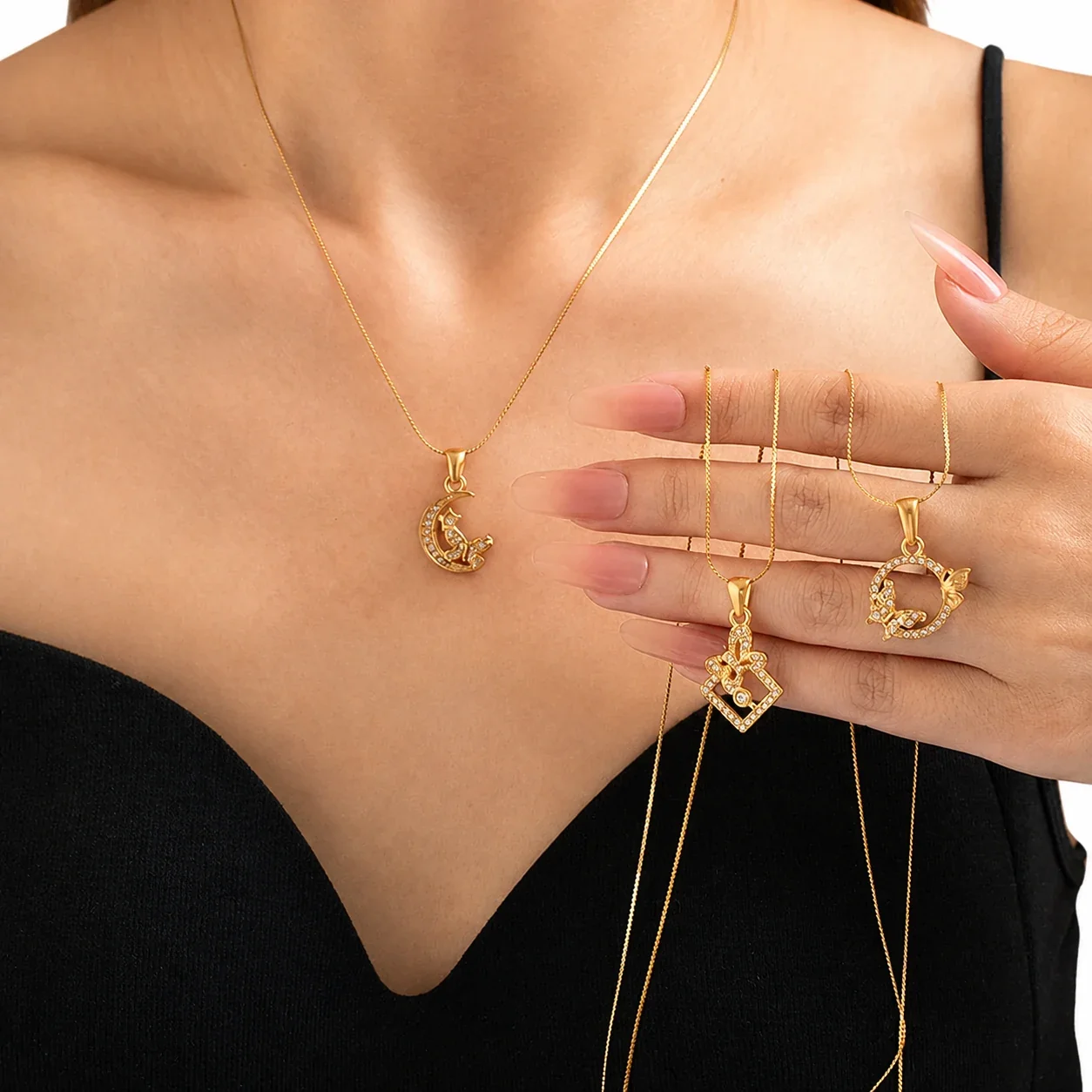 Dainty Gold-Tone S-Chain CZ Motif Pendant Necklace