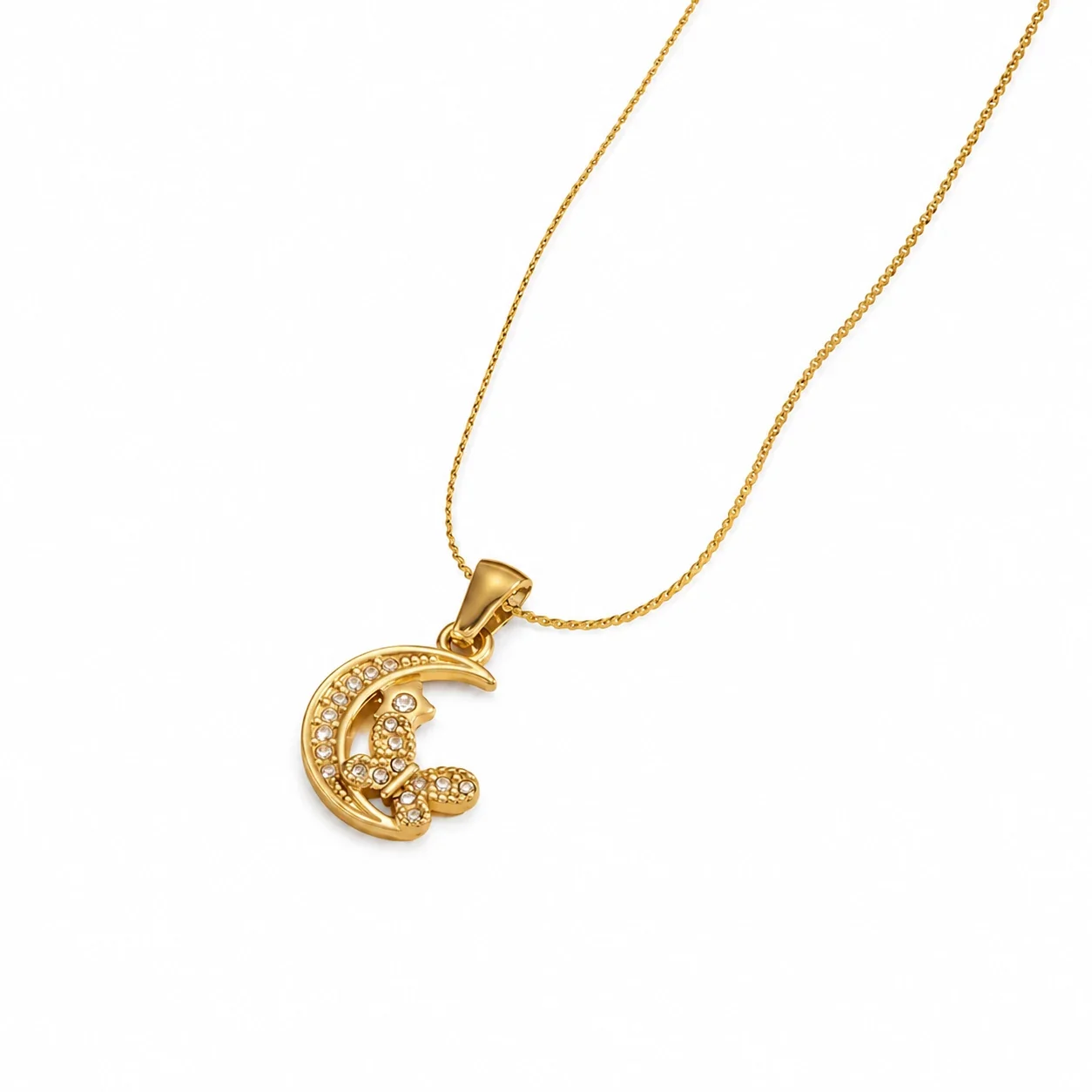 Dainty Gold-Tone S-Chain CZ Motif Pendant Necklace