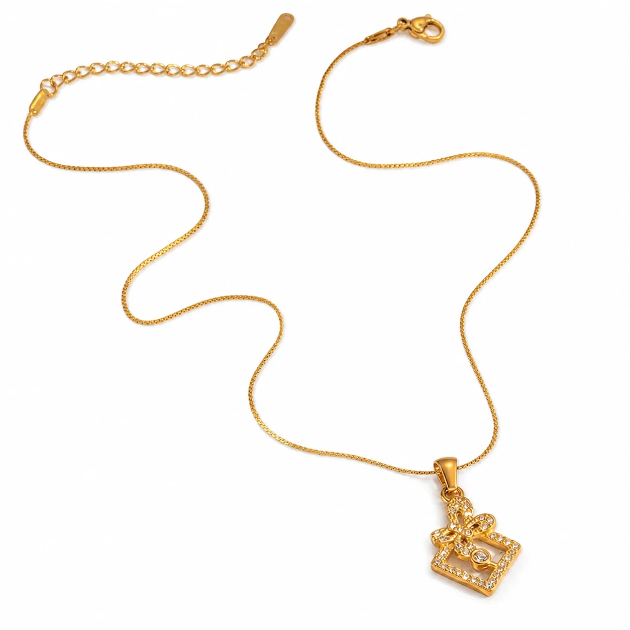 Dainty Gold-Tone S-Chain CZ Motif Pendant Necklace