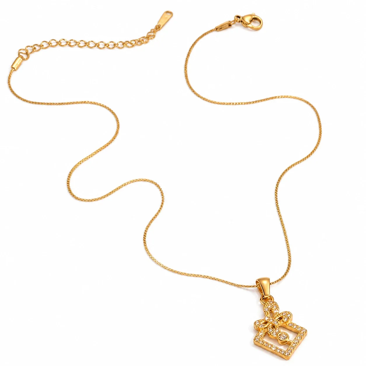 Dainty Gold-Tone S-Chain CZ Motif Pendant Necklace - Gold Gift Box CZ