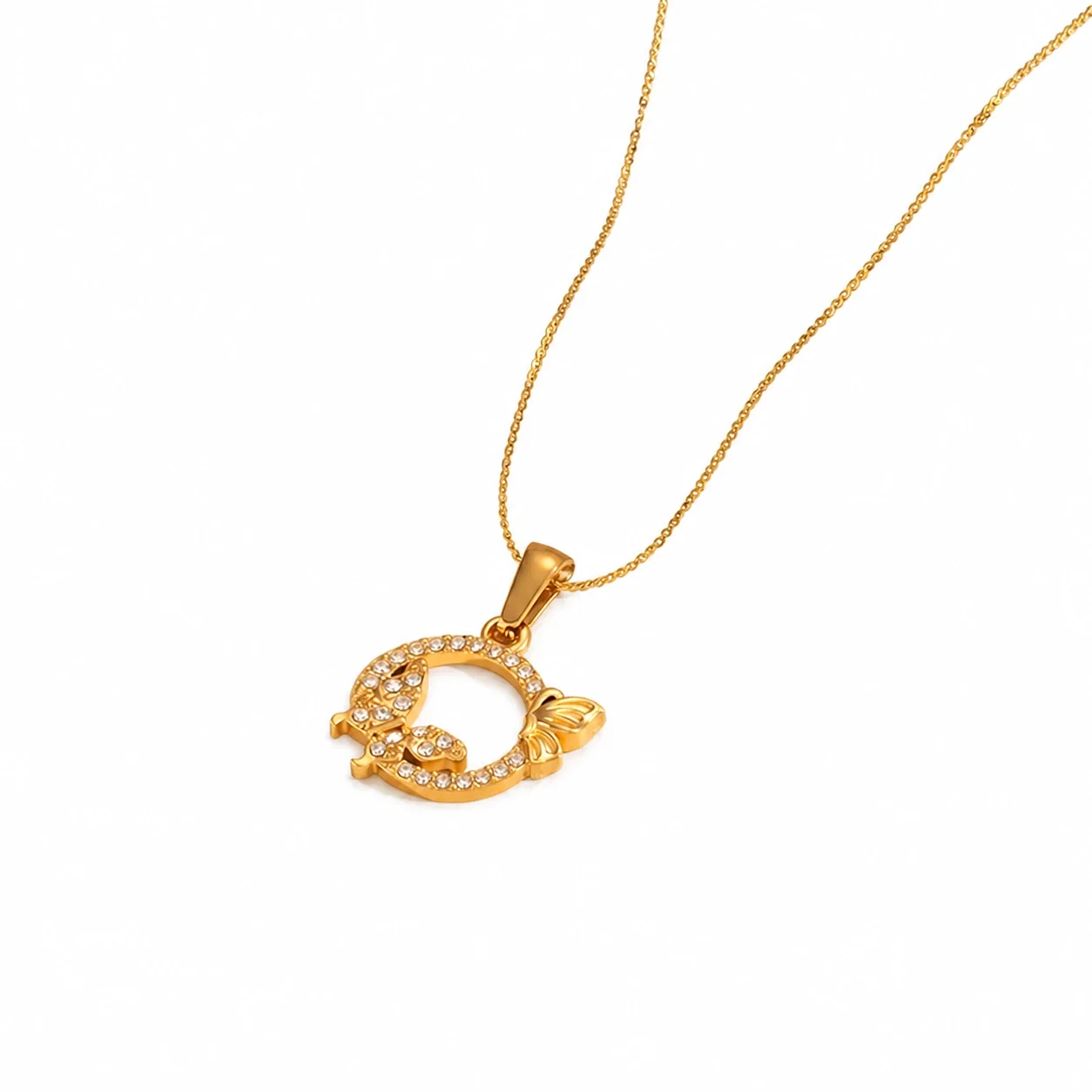 Dainty Gold-Tone S-Chain CZ Motif Pendant Necklace - Gold Circle Butterfly CZ