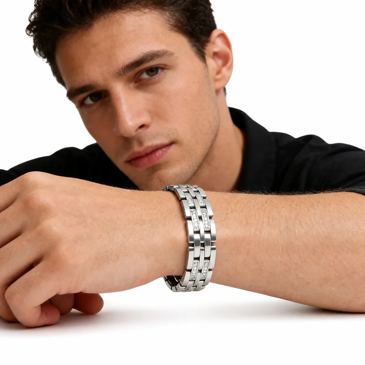Polished 316 Stainless Steel Double-Row Chain Bracelet