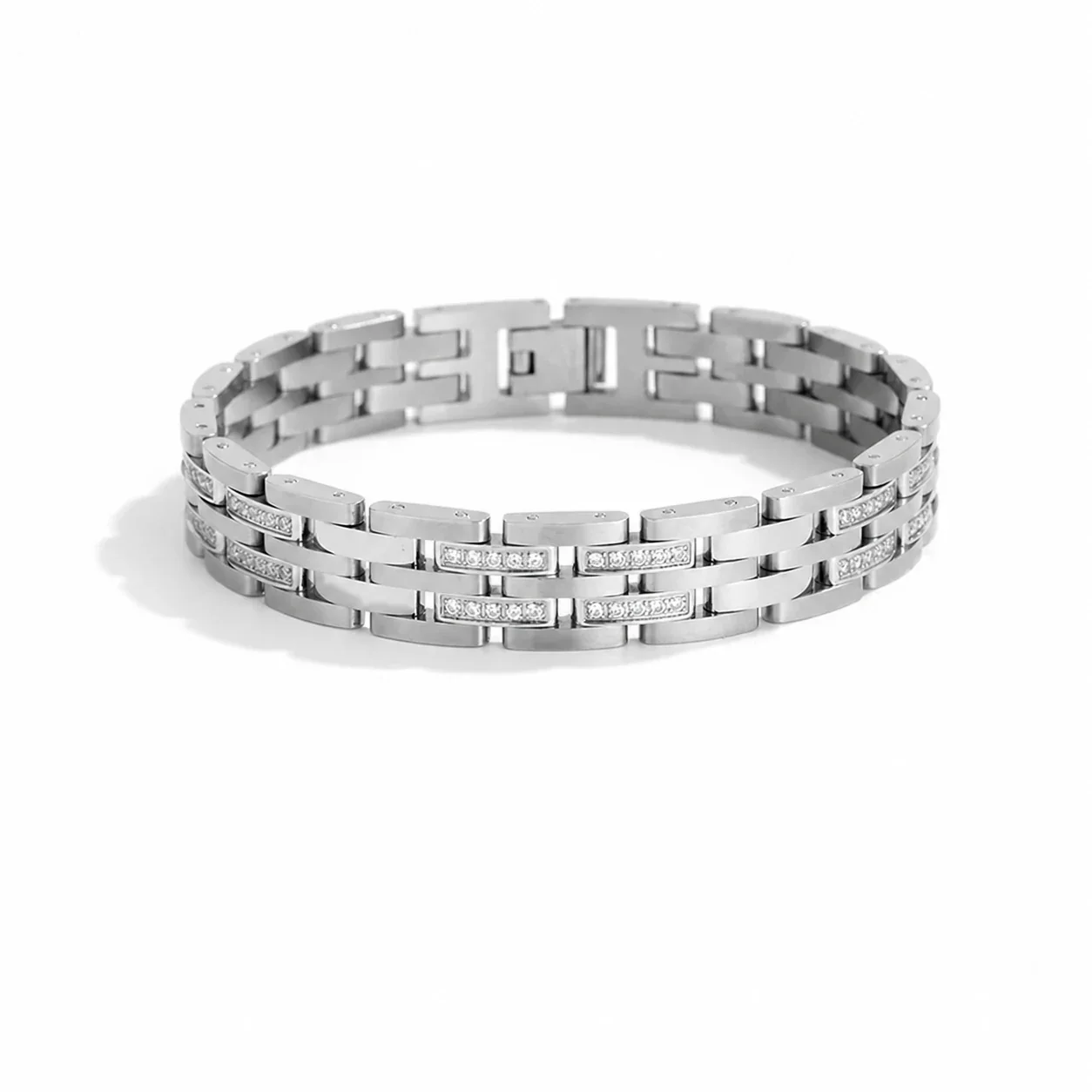 Polished 316 Stainless Steel Double-Row Chain Bracelet - Silver