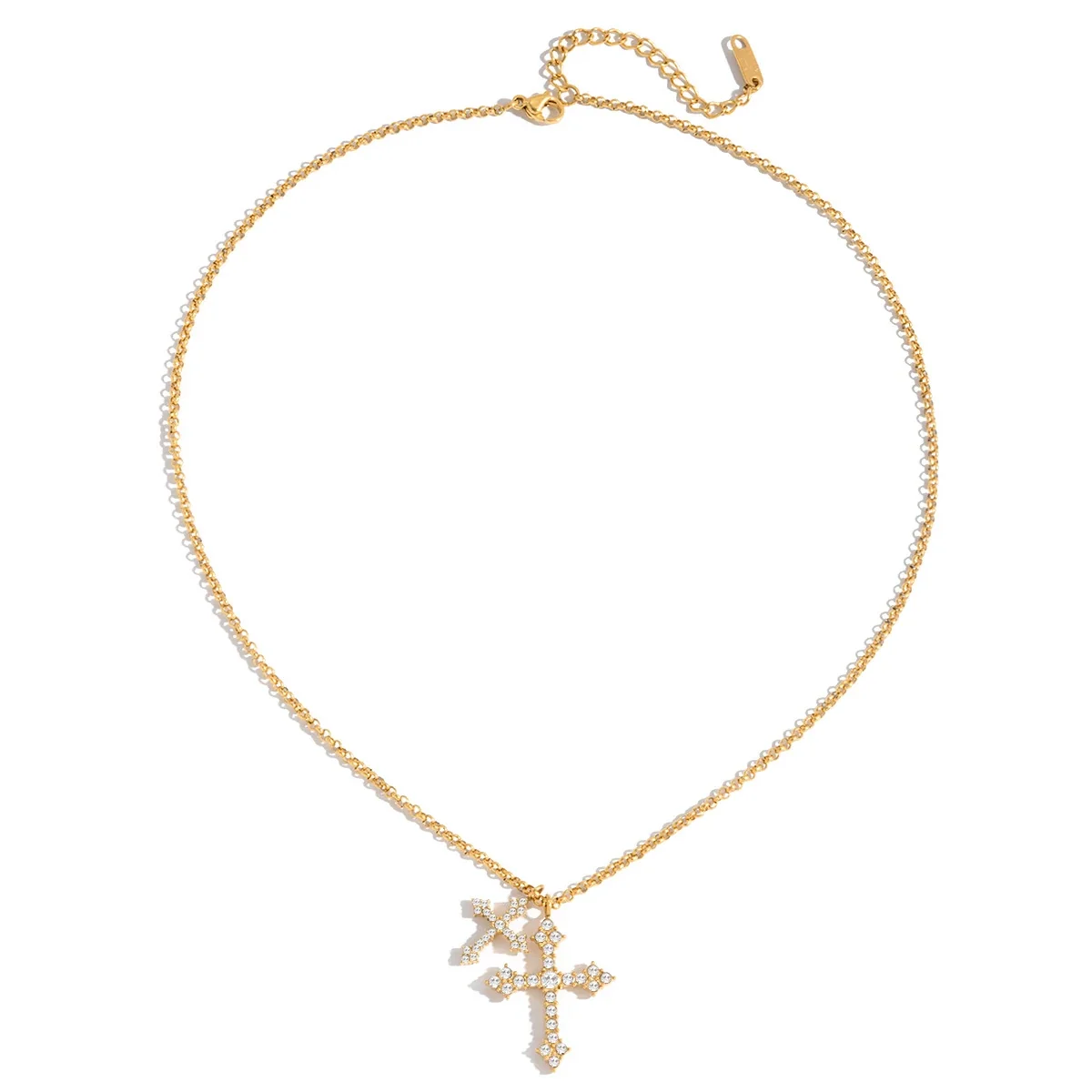 Ornate Gold-Plated 316L Stainless Steel Double Cross Necklace