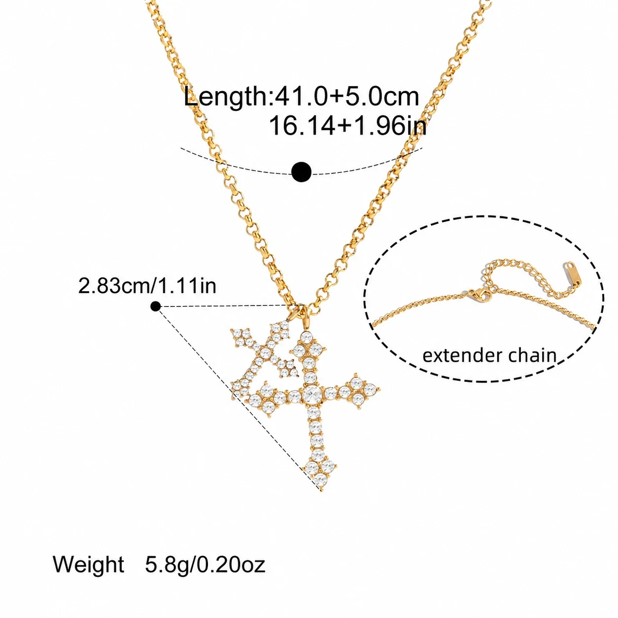 Ornate Gold-Plated 316L Stainless Steel Double Cross Necklace - Gold
