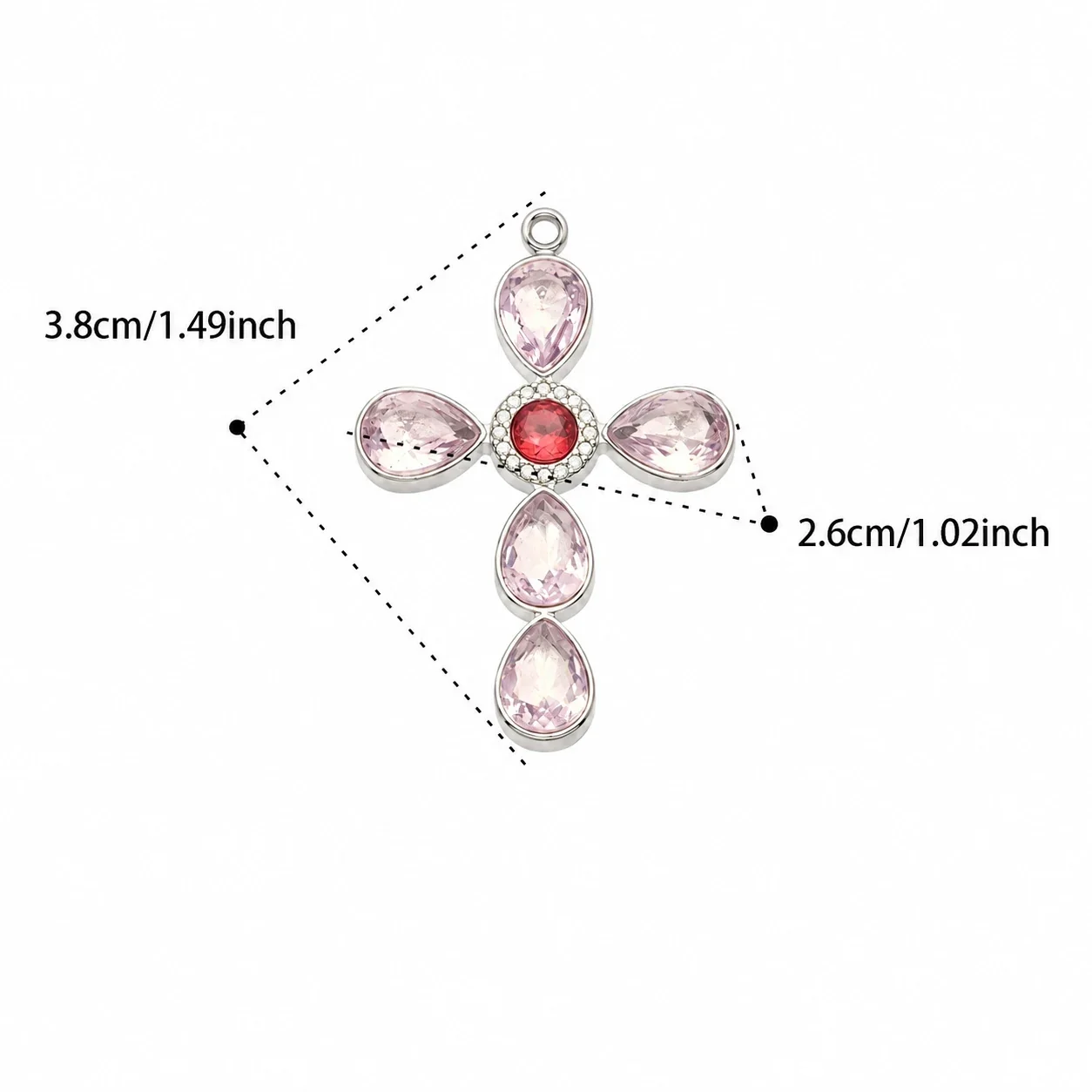 Cross Pendant Necklace with Teardrop CZ, Stainless Steel - Gold Purple CZ Without