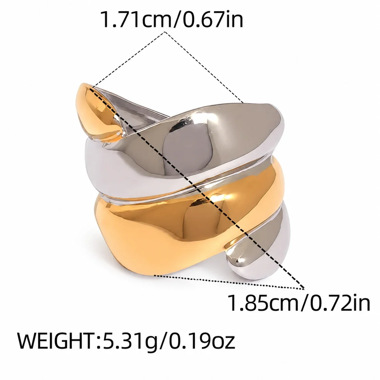 Verstelbare ring met geometrische open uiteinden, goud PVD productfoto