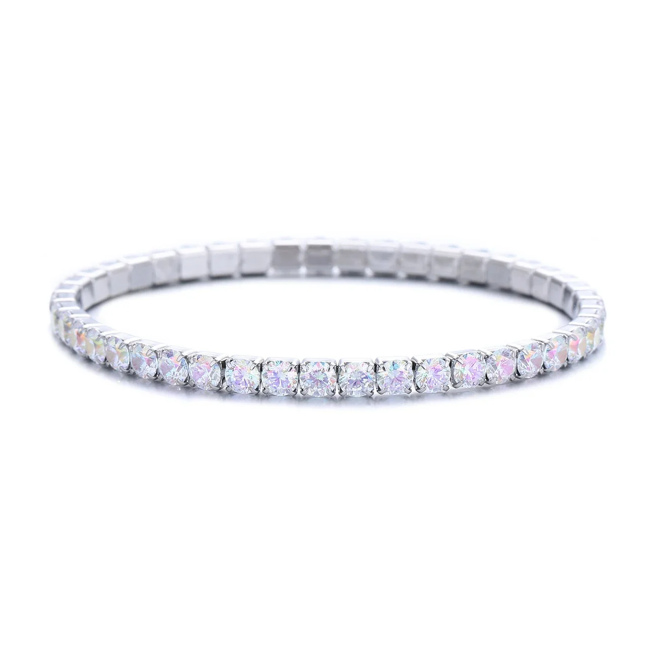 Vivid Stainless Steel Round CZ Prong-Set Tennis Bracelet - Iridescent